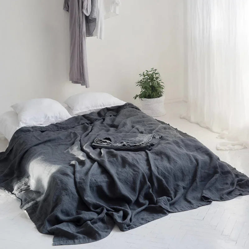 Draps plats en lin lavé – Ensemble 3 pièces avec taies d’oreiller