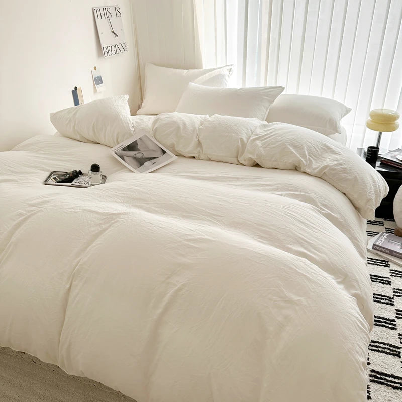 Parure de lit en coton – Ensemble 4 pièces avec housse de couette et taies