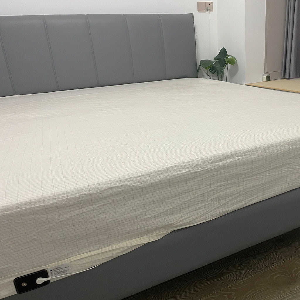 Drap-housse Plaid Coton & Fibre d’Argent – Antistatique, Mise à la Terre, 400TC