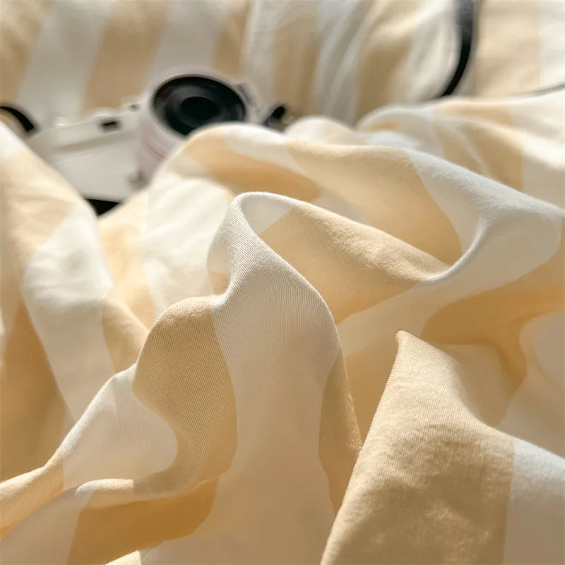 Parure de lit coton lavé rayée – Ensemble housse de couette, drap et taies | Qualité premium