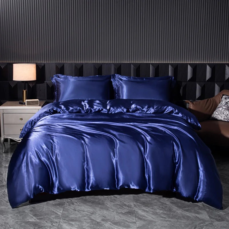 Parure de lit 4 pièces en soie mélangé – Housse de couette, drap housse et taies – Tailles Twin, Full, Queen, King