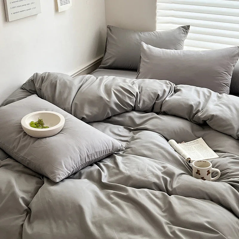 Parure de lit en coton – Ensemble 4 pièces avec housse de couette et taies