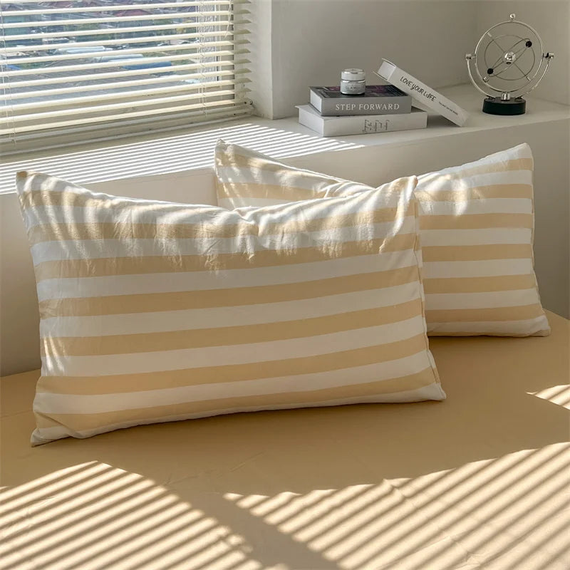 Parure de lit coton lavé rayée – Ensemble housse de couette, drap et taies | Qualité premium