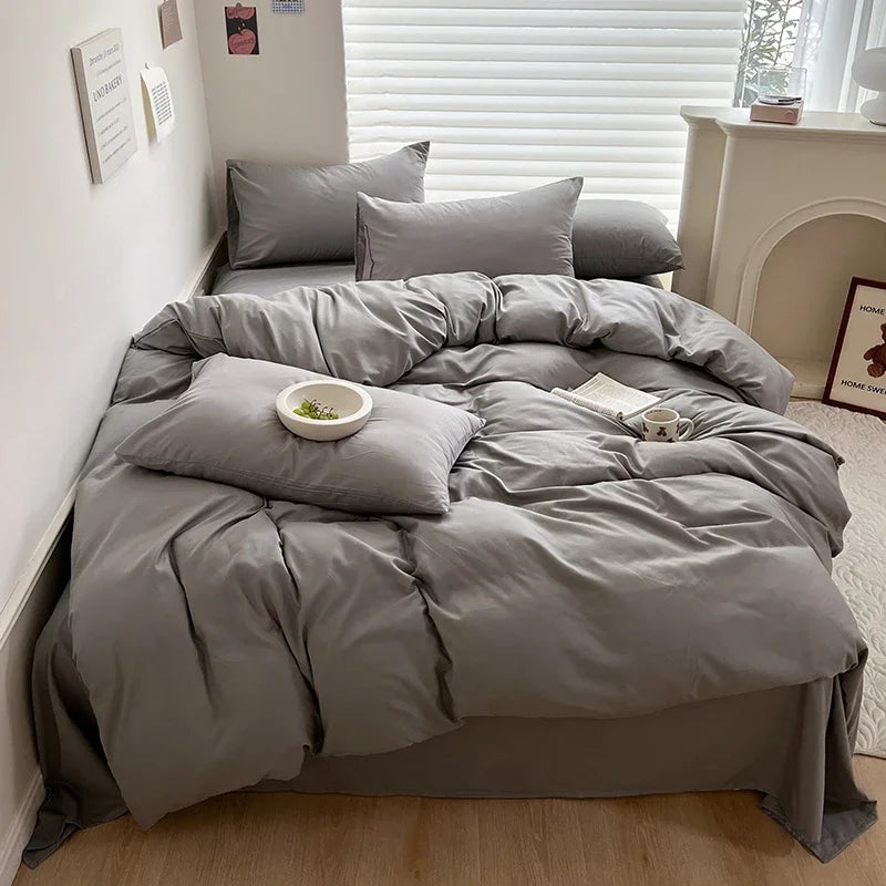 Parure de lit en coton – Ensemble 4 pièces avec housse de couette et taies
