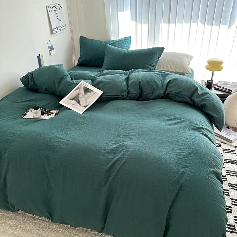 Parure de lit en coton – Ensemble 4 pièces avec housse de couette et taies