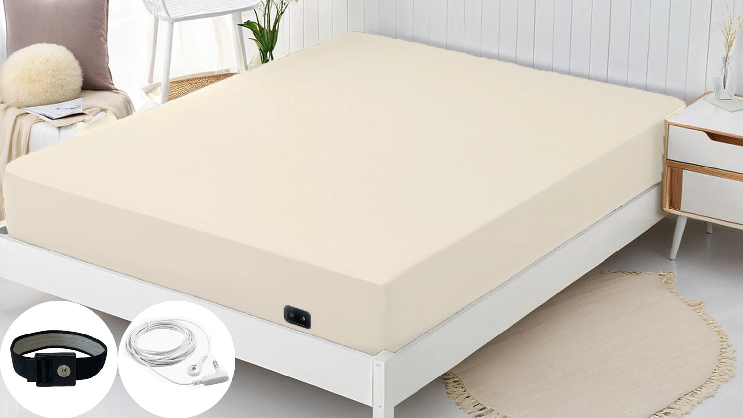 Drap-housse Plaid Coton & Fibre d’Argent – Antistatique, Mise à la Terre, 400TC