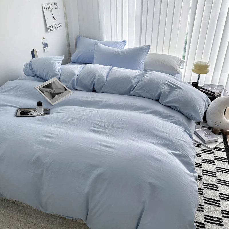 Parure de lit en coton – Ensemble 4 pièces avec housse de couette et taies