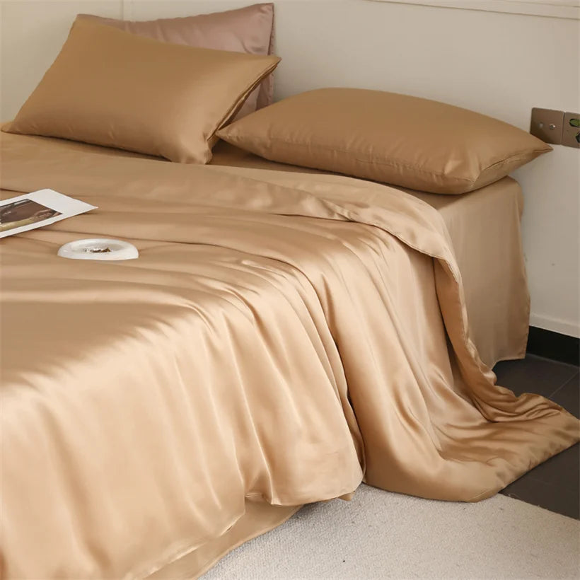 Parure de Lit Luxe en Soie de Mûrier 100% Naturelle – Housse de Couette, Drap et Taies | Twin, Double, Queen, King Size