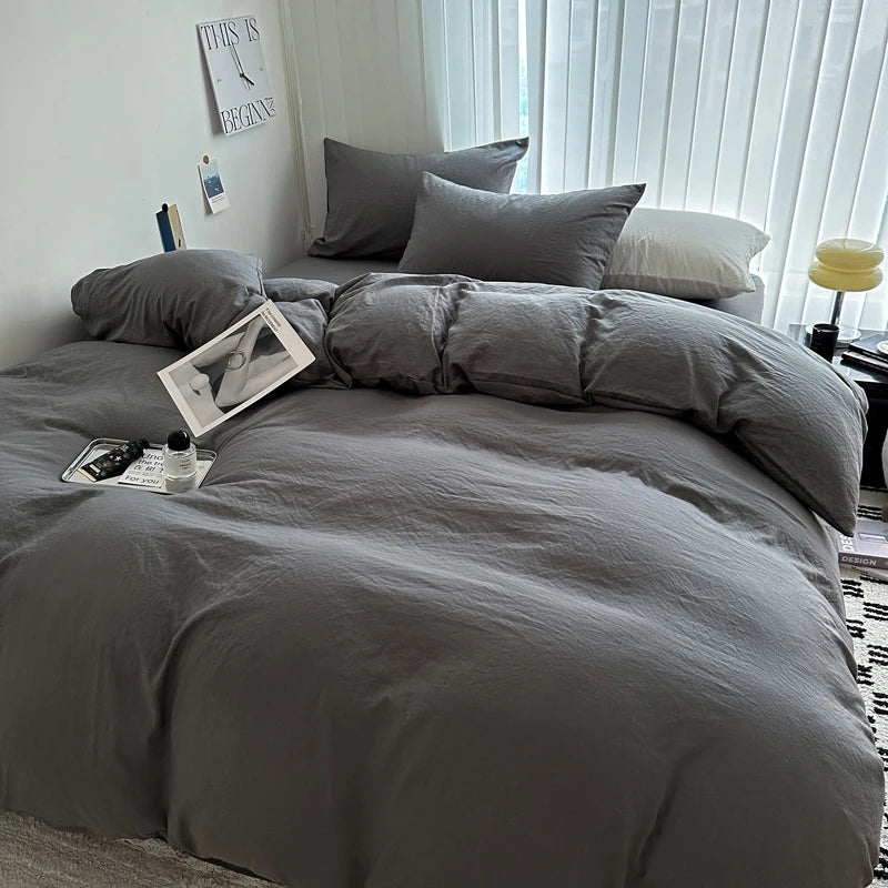 Parure de lit en coton – Ensemble 4 pièces avec housse de couette et taies