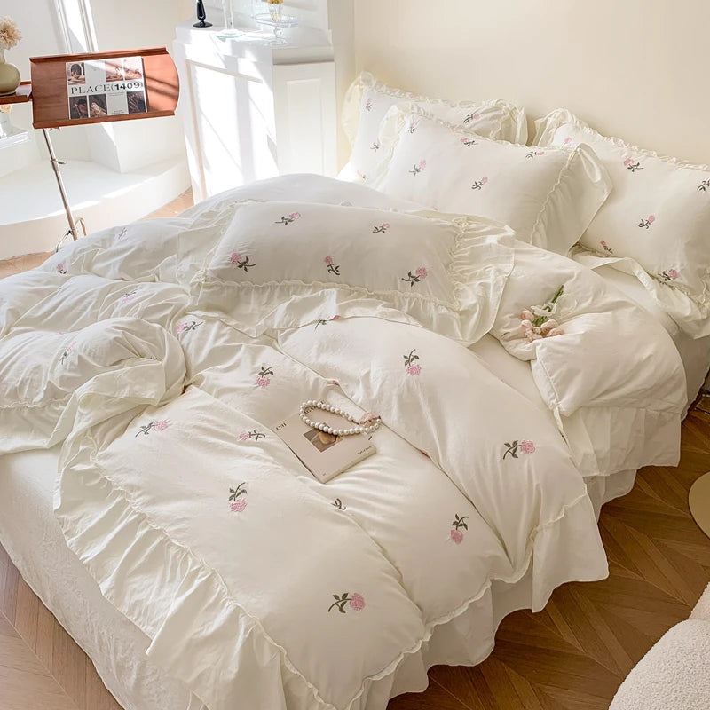 Parure de lit princesse – Housse de couette + taies – 5 tailles – Blanc, Noir ou Blanc & Noir