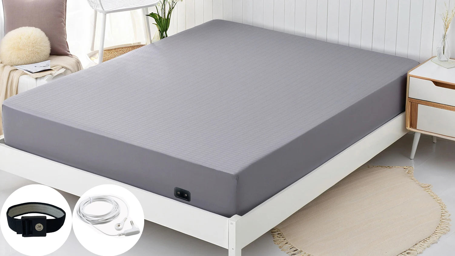 Drap-housse Plaid Coton & Fibre d’Argent – Antistatique, Mise à la Terre, 400TC