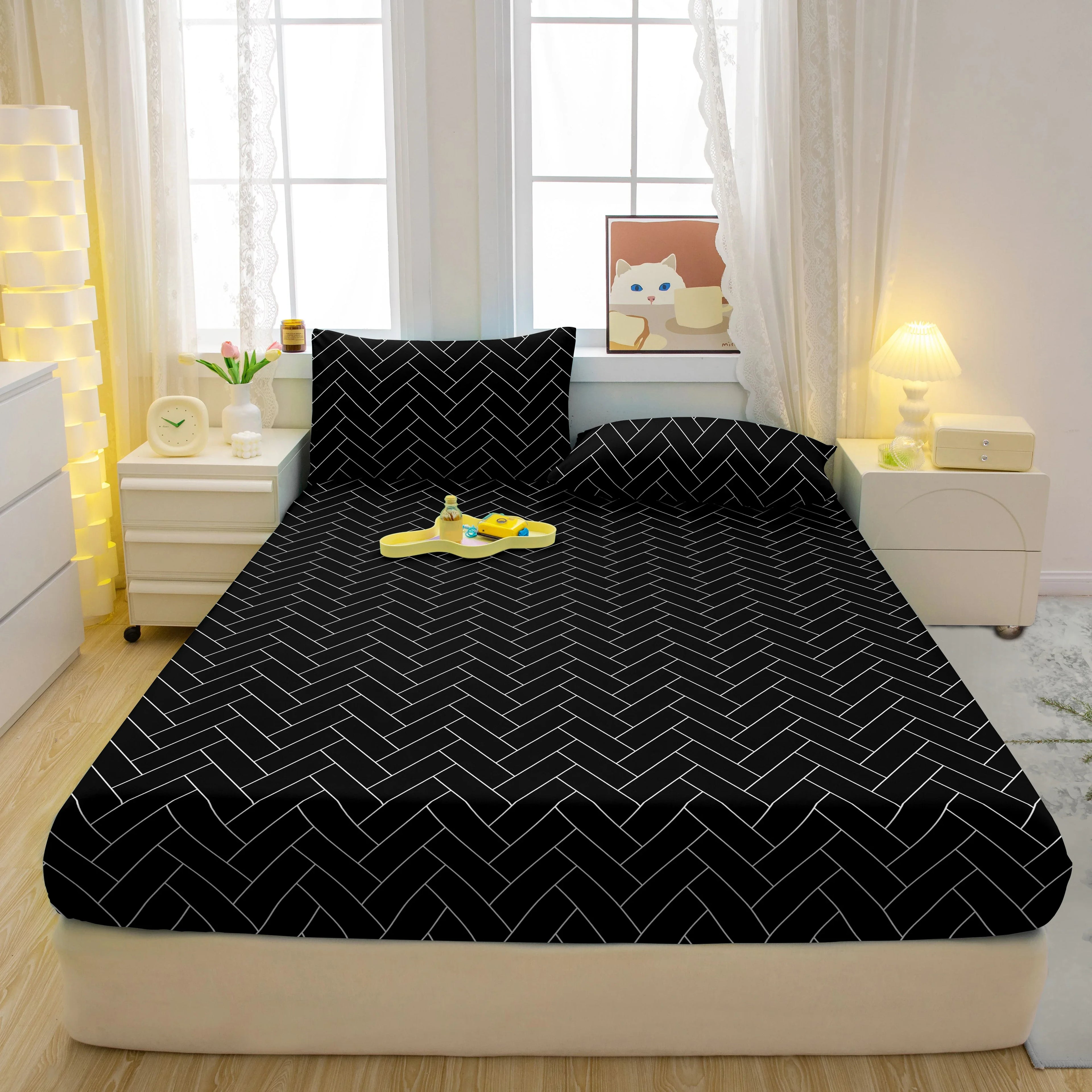 Drap-housse Imprimé Géométrique – Moderne, Simple, 100% Polyester, 200TC