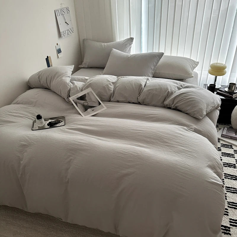 Parure de lit en coton – Ensemble 4 pièces avec housse de couette et taies
