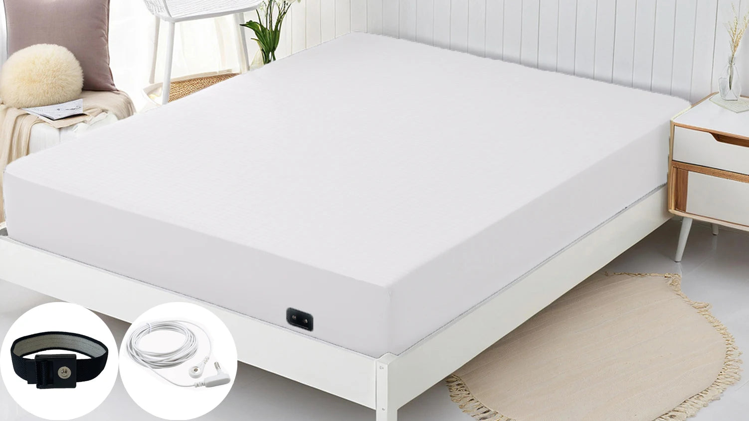 Drap-housse Plaid Coton & Fibre d’Argent – Antistatique, Mise à la Terre, 400TC