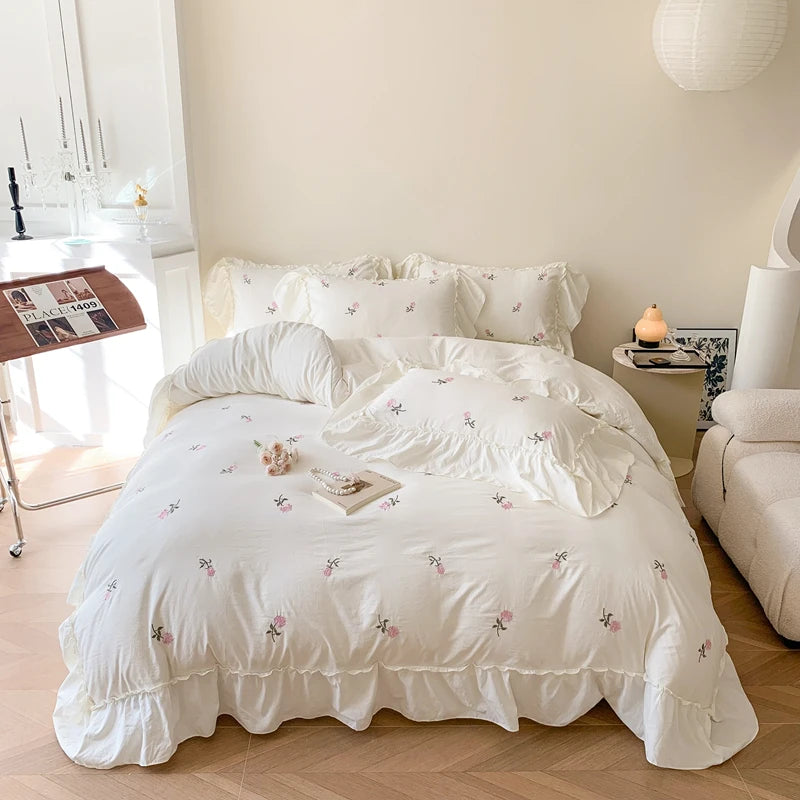 Parure de lit princesse – Housse de couette + taies – 5 tailles – Blanc, Noir ou Blanc & Noir