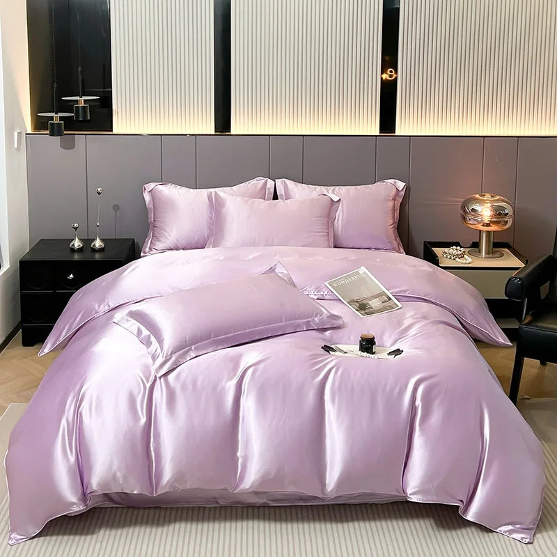 Parure de lit 4 pièces en soie mélangé – Housse de couette, drap housse et taies – Tailles Twin, Full, Queen, King