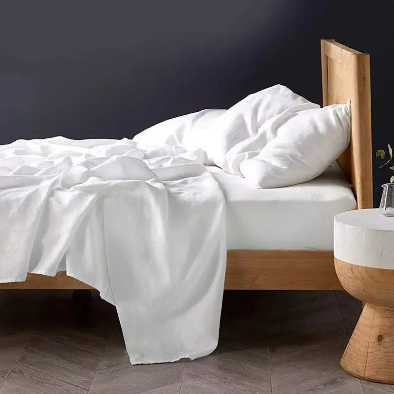 Draps plats en lin lavé – Ensemble 3 pièces avec taies d’oreiller