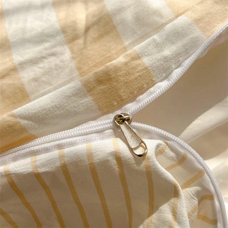 Parure de lit coton lavé rayée – Ensemble housse de couette, drap et taies | Qualité premium